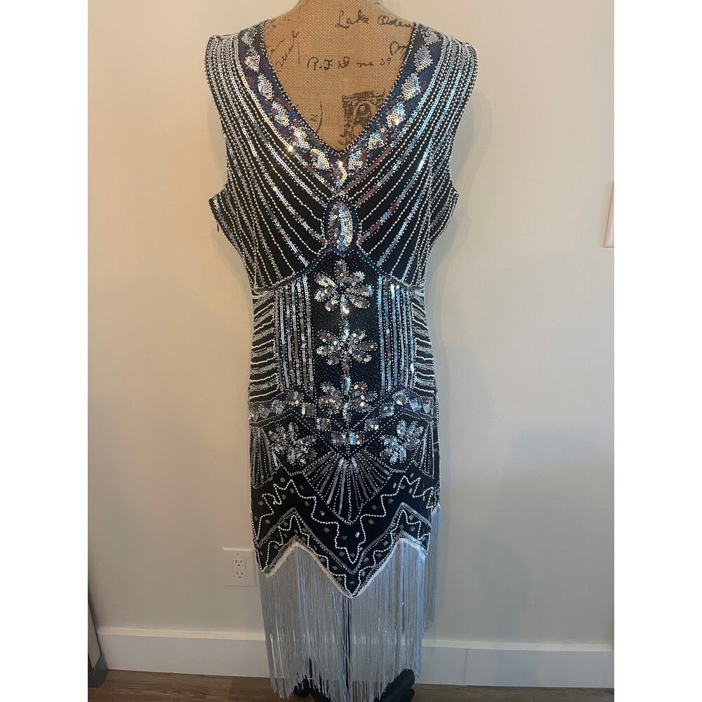 Spirit Halloween Adult Black Beaded Flapper Dress Size XL